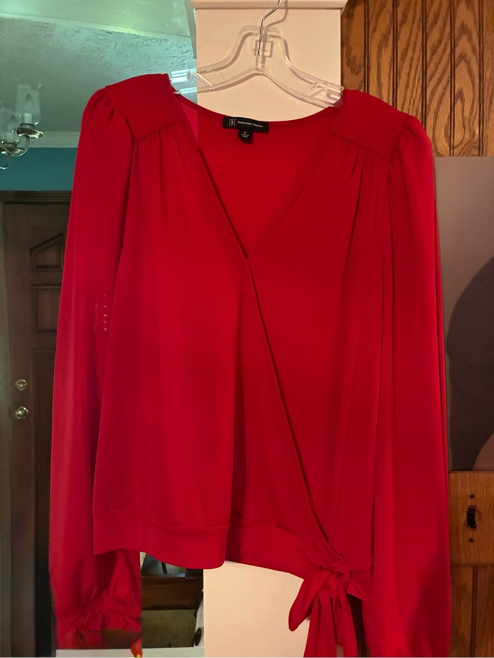 INC International Concepts Red Wrap Blouse with Side Tie